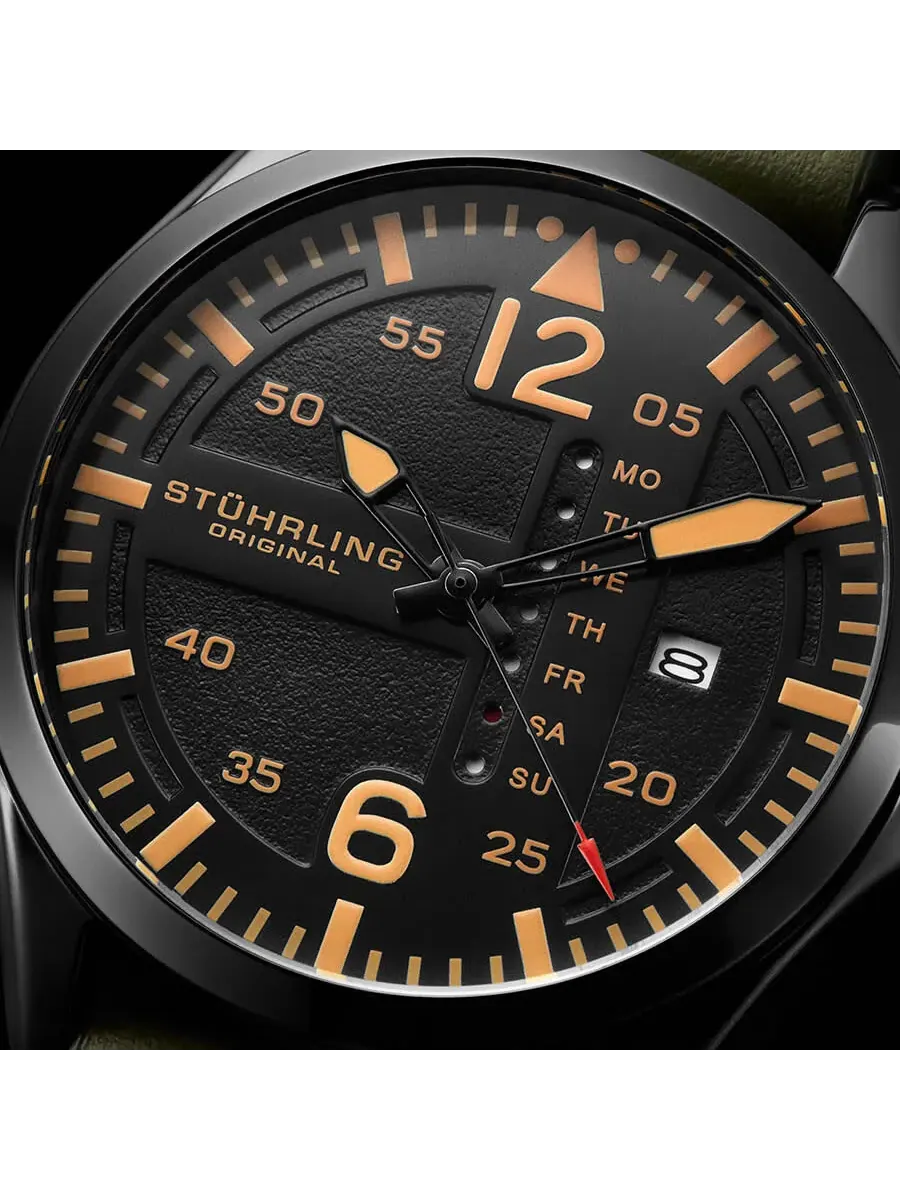 Мужские часы Stuhrling Original Aviator с кварцевым механизмом и черным циферблатом M13666 — изображение 4 из 5
