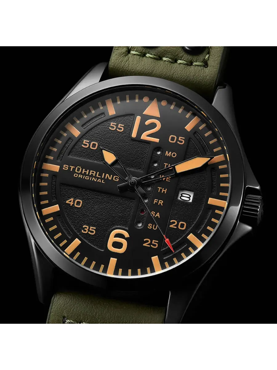 Мужские часы Stuhrling Original Aviator с кварцевым механизмом и черным циферблатом M13666 — изображение 5 из 5