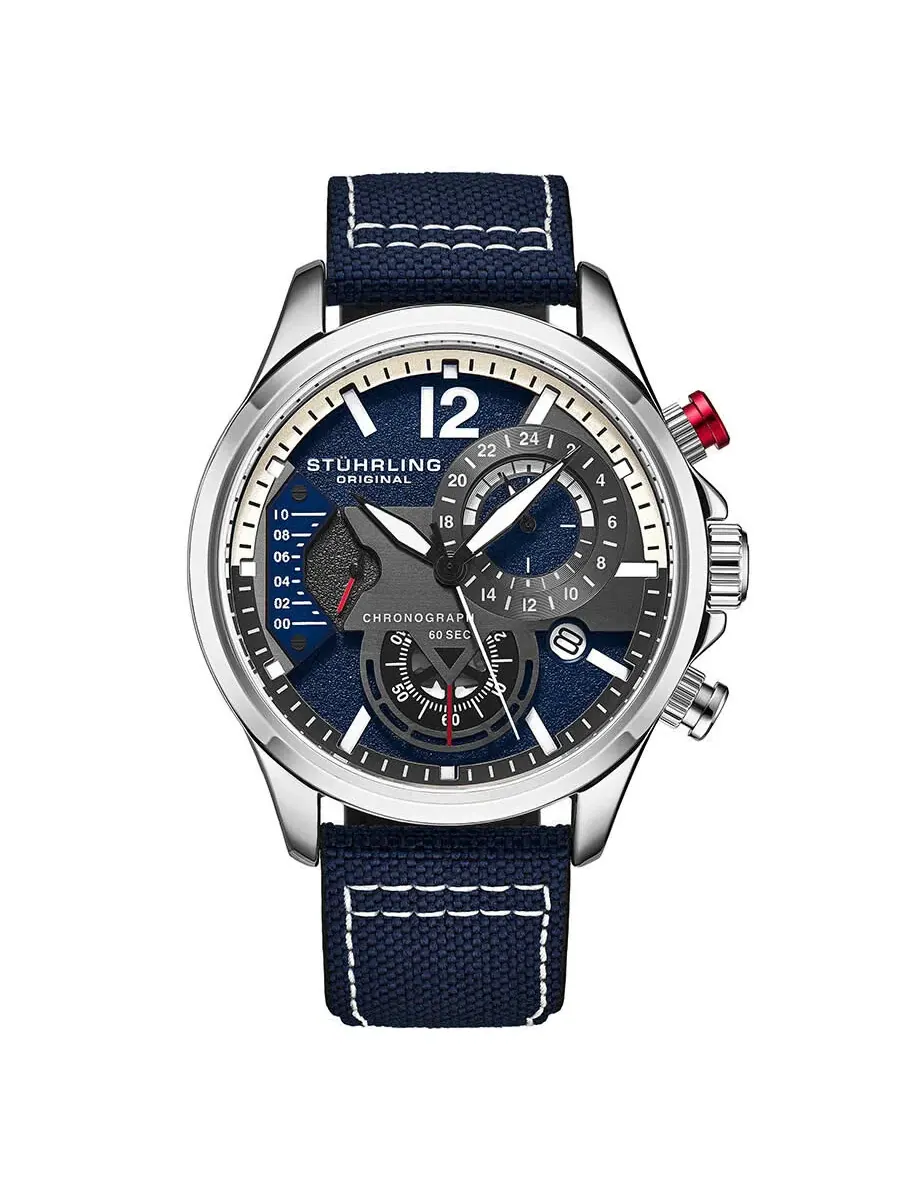 Мужские часы Stuhrling Original Aviator с кварцевым механизмом и синим циферблатом M13587