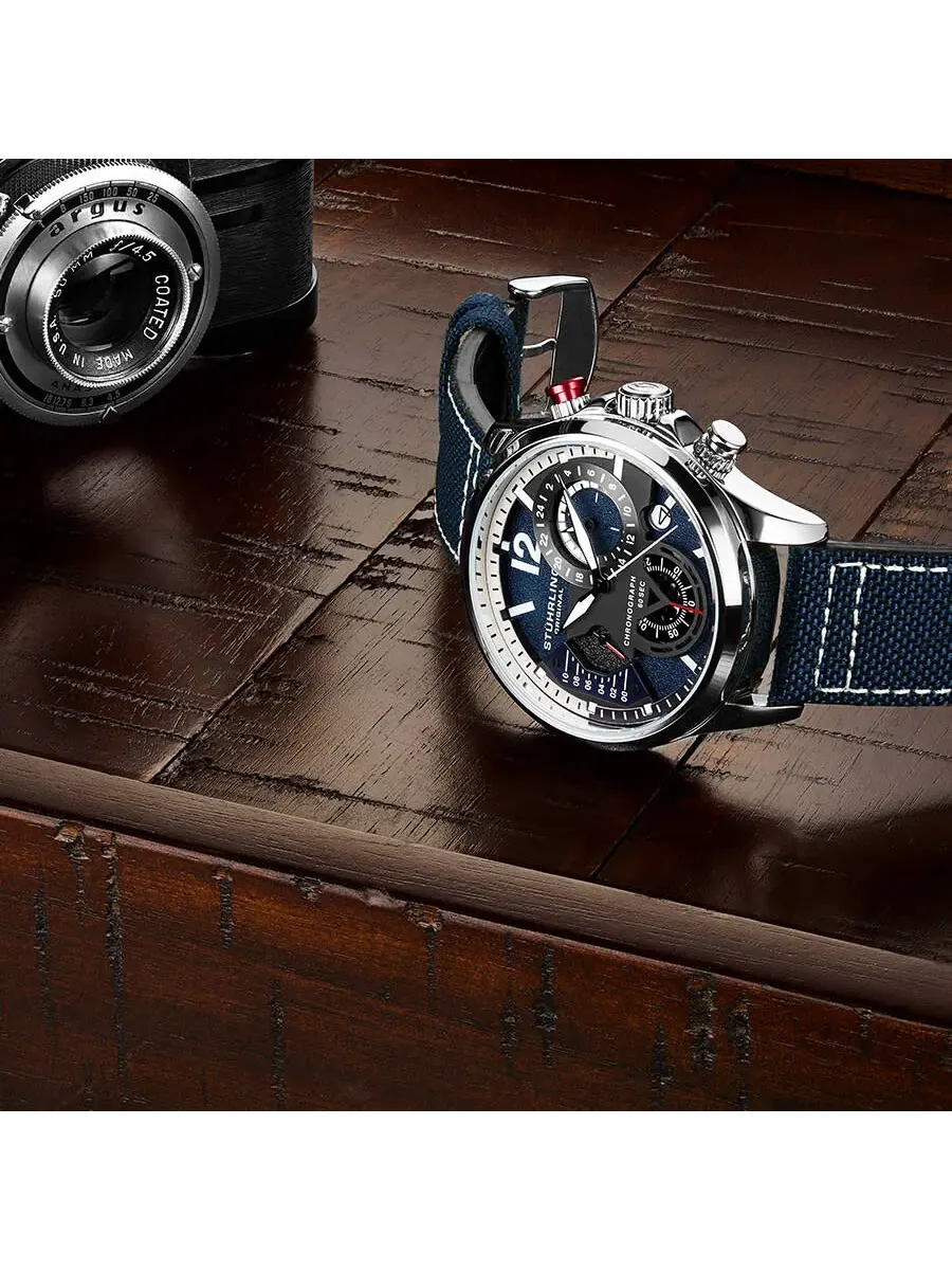 Мужские часы Stuhrling Original Aviator с кварцевым механизмом и синим циферблатом M13587 — изображение 3 из 4