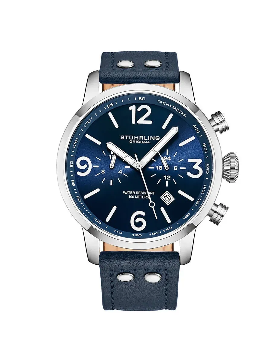 Мужские кварцевые часы Stuhrling Original Aviator с синим циферблатом, модель M13650