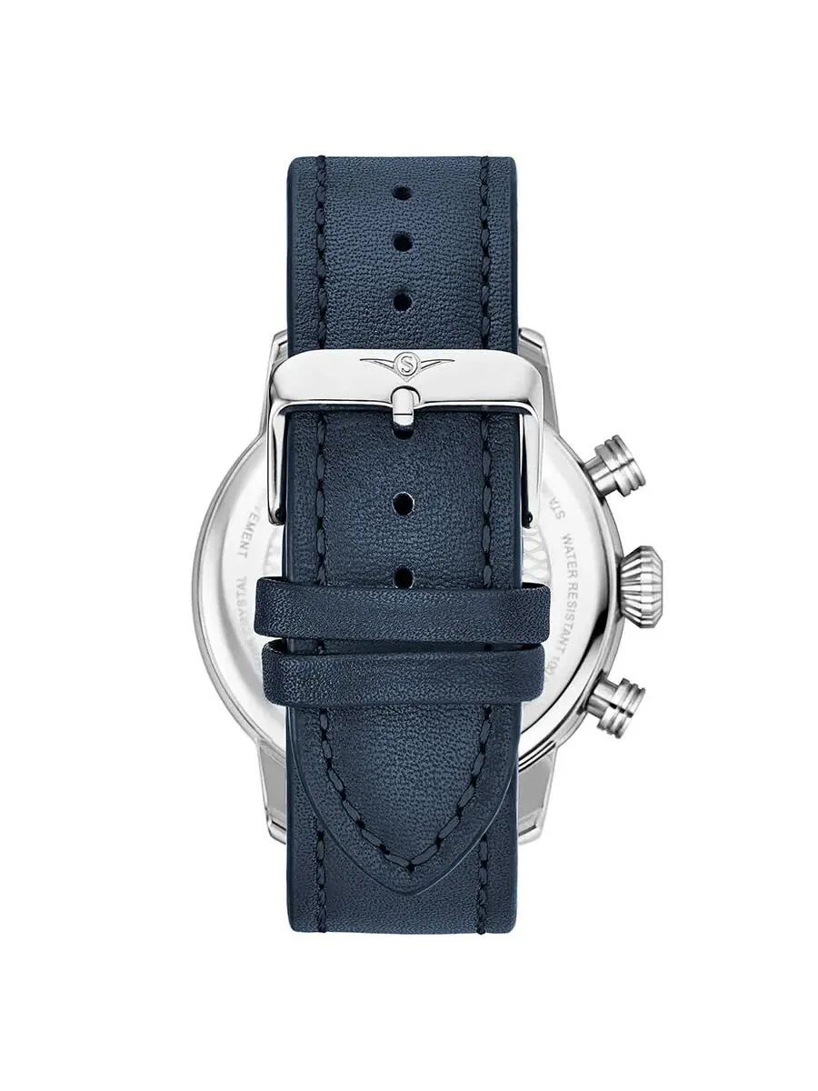 Мужские кварцевые часы Stuhrling Original Aviator с синим циферблатом, модель M13650 — изображение 4 из 4, оттенок серебряный