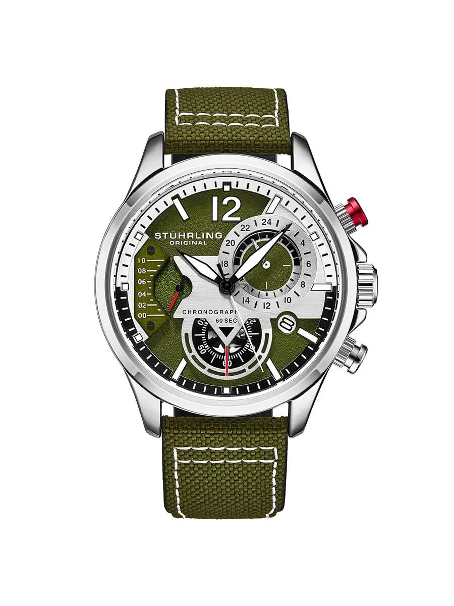 Мужские часы Stuhrling Original Aviator с кварцевым механизмом и зеленым циферблатом M13588