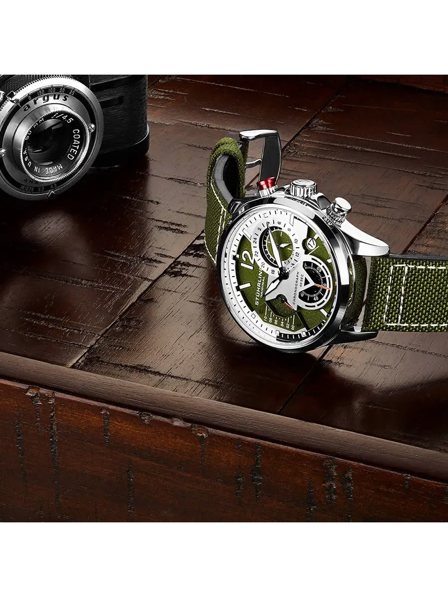 Мужские часы Stuhrling Original Aviator с кварцевым механизмом и зеленым циферблатом M13588 — изображение 3 из 4