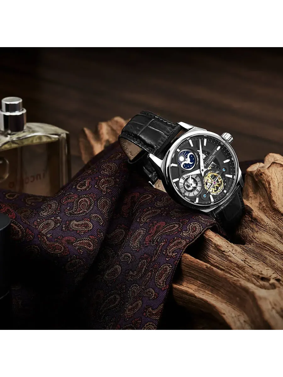 Мужские часы Stuhrling Original Legacy Automatic с черным циферблатом M13599 — изображение 4 из 4, оттенок серебряный