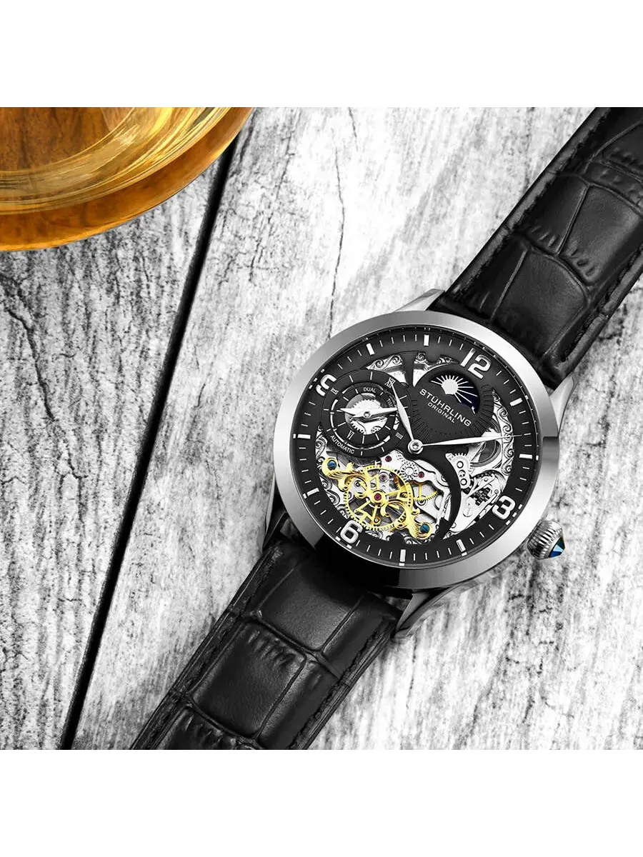 Мужские часы Stuhrling Original Legacy Automatic с черным циферблатом M13601 — изображение 3 из 4, оттенок серебряный