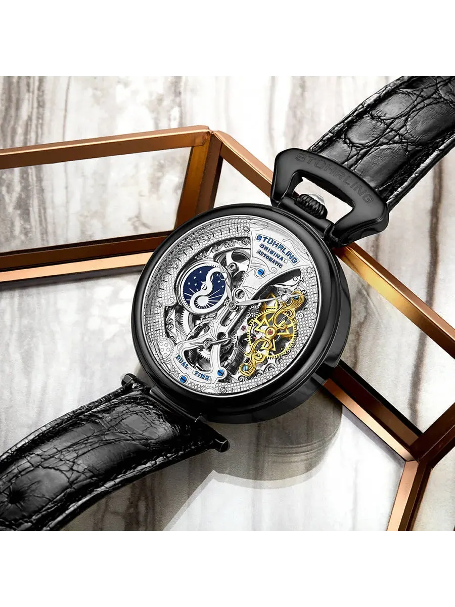 Мужские часы Stuhrling Original Legacy Automatic с серебристым циферблатом M13570 — изображение 4 из 5, оттенок черный