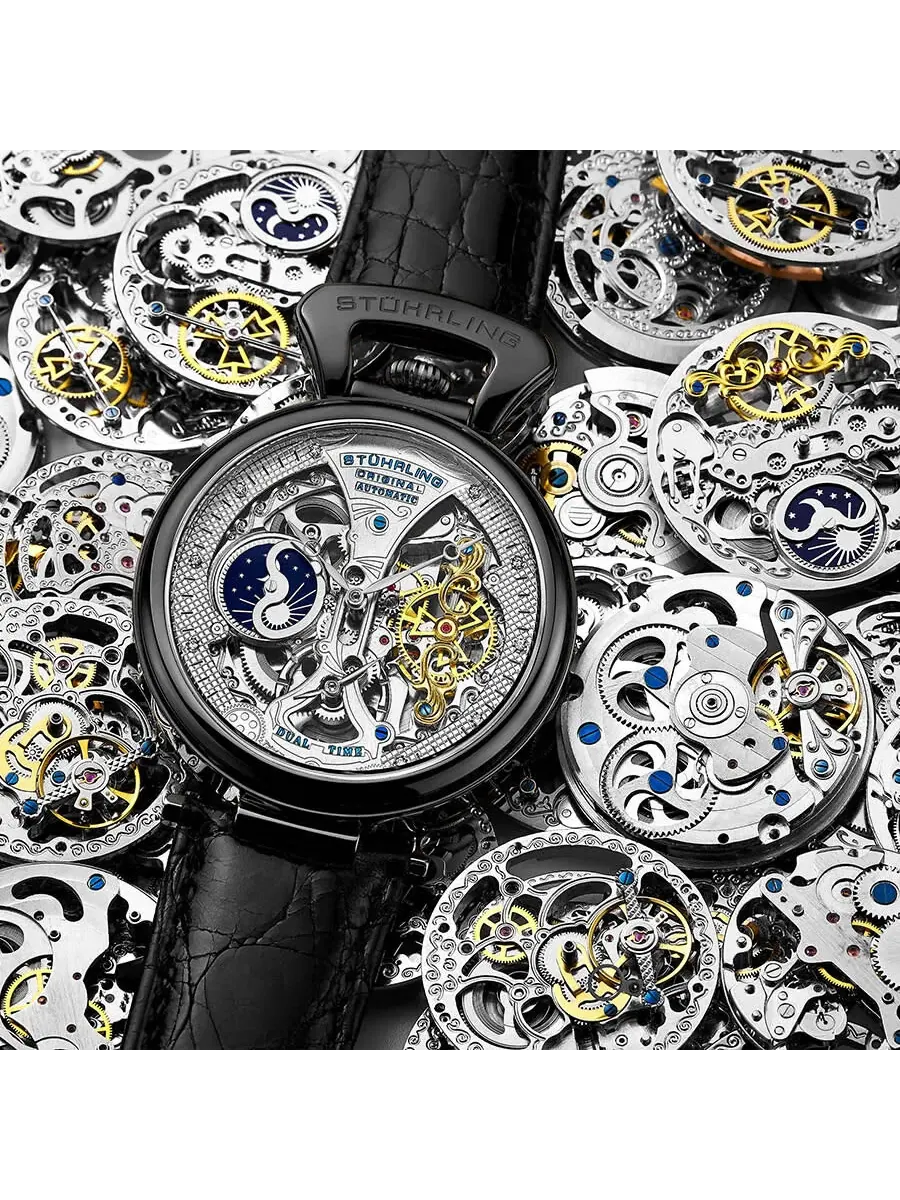 Мужские часы Stuhrling Original Legacy Automatic с серебристым циферблатом M13570 — изображение 5 из 5, оттенок черный