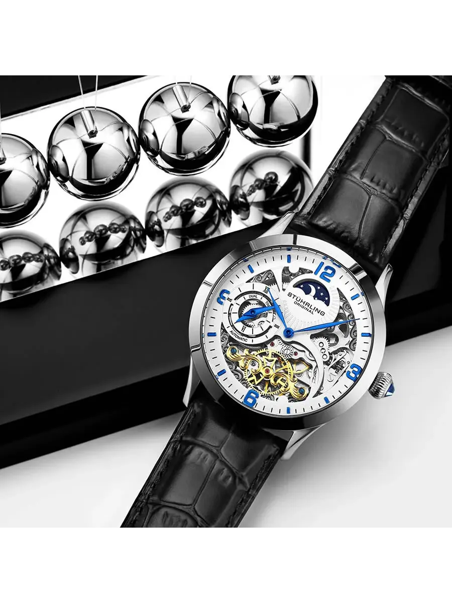 Мужские часы Stuhrling Original Legacy Automatic с белым циферблатом M13602 — изображение 4 из 4, оттенок серебряный