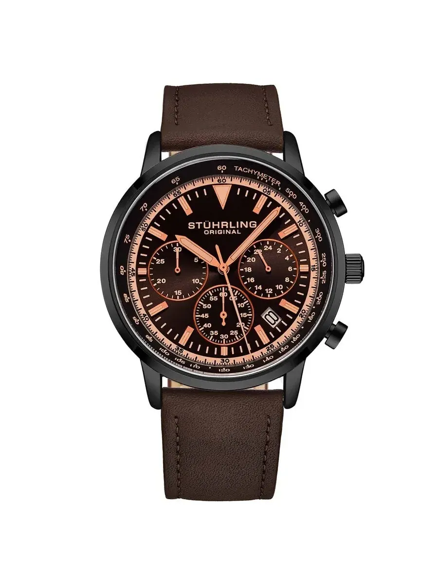Мужские часы Stuhrling Original Monaco с коричневым циферблатом и коричневым кожаным ремешком M15891