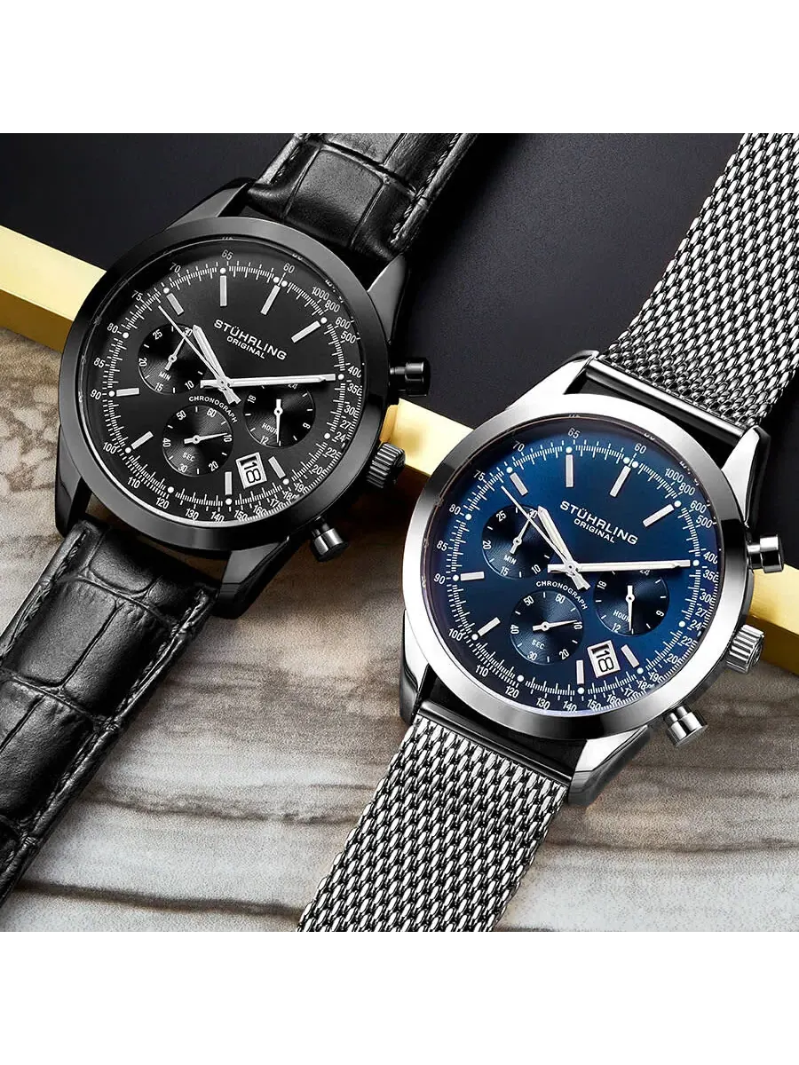 Мужские часы Stuhrling Original Monaco Quartz с черным циферблатом M13651 — изображение 3 из 6, оттенок черный