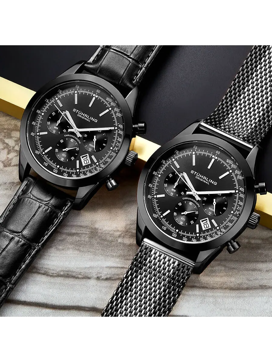 Мужские часы Stuhrling Original Monaco Quartz с черным циферблатом M13651 — изображение 4 из 6, оттенок черный