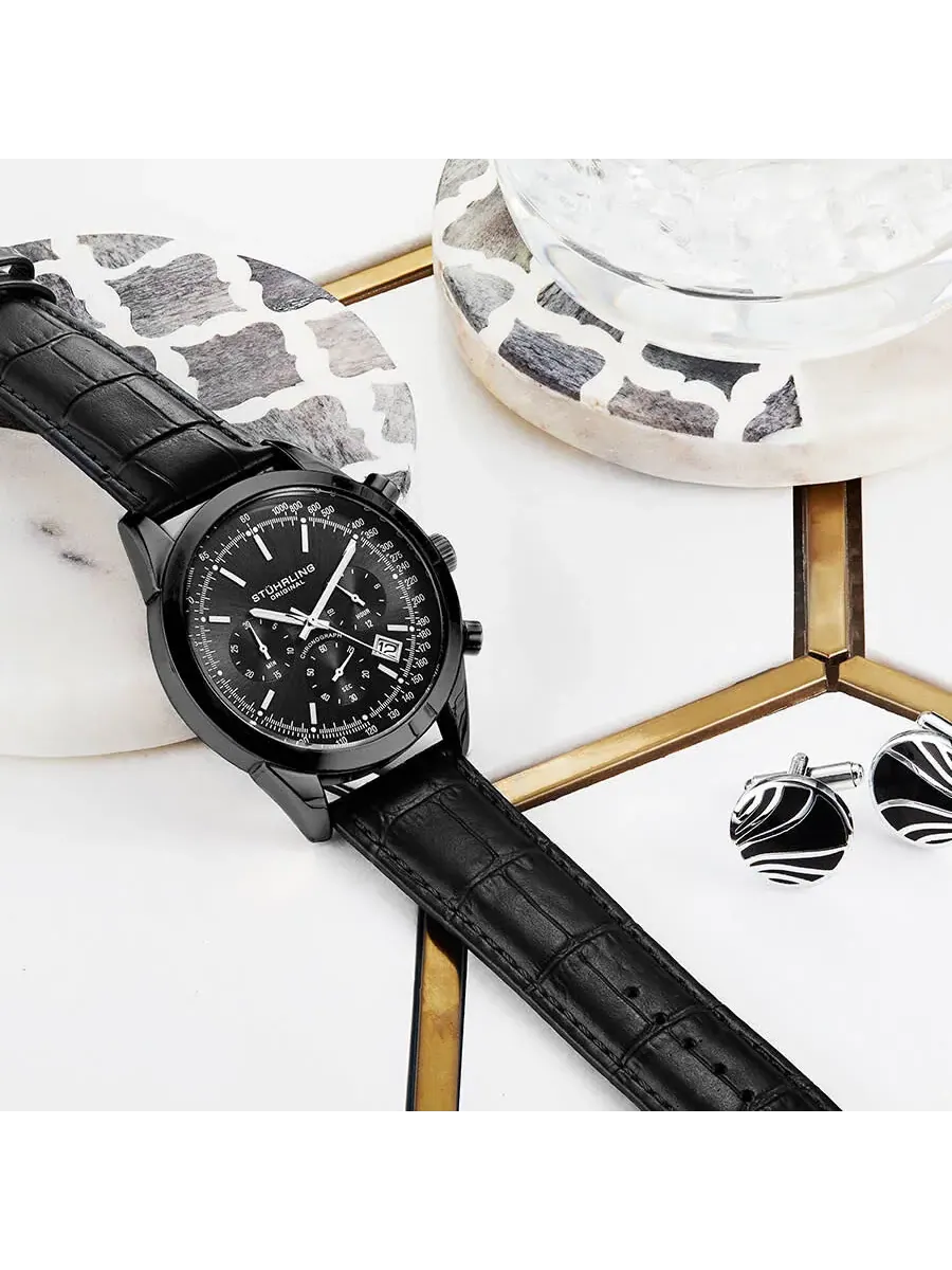 Мужские часы Stuhrling Original Monaco Quartz с черным циферблатом M13651 — изображение 6 из 6, оттенок черный