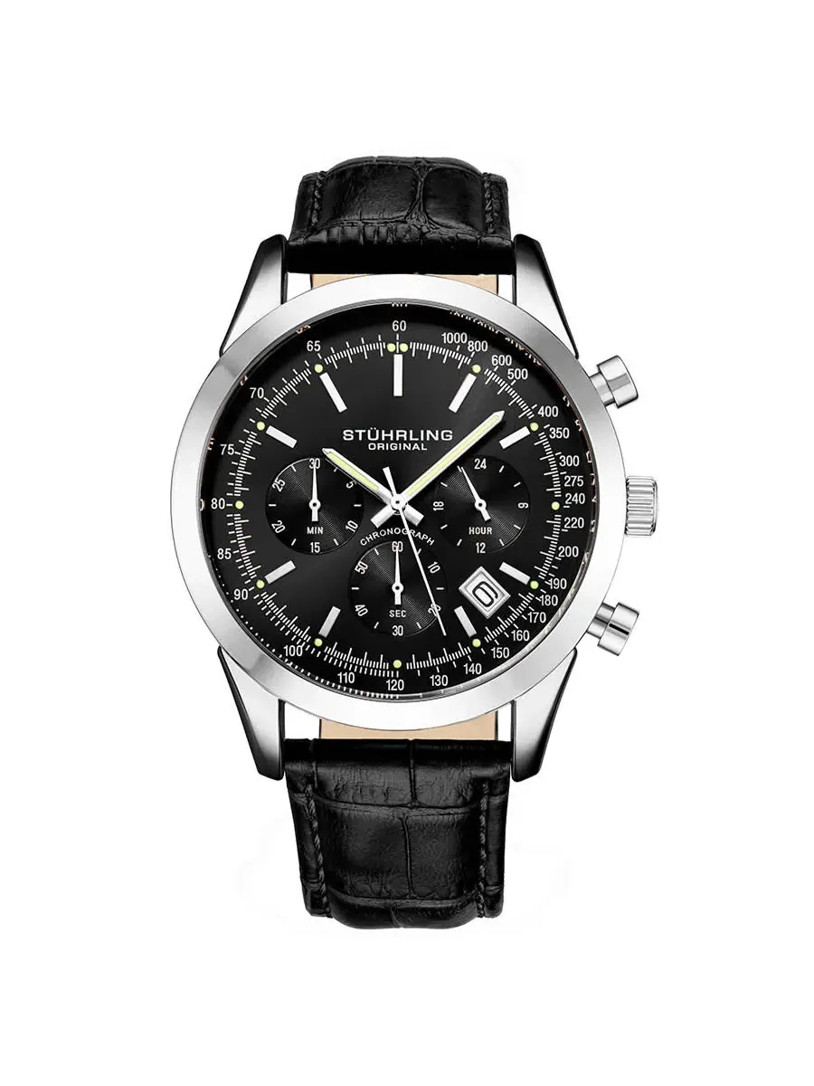 Мужские часы Stuhrling Original Monaco Quartz с черным циферблатом M13659