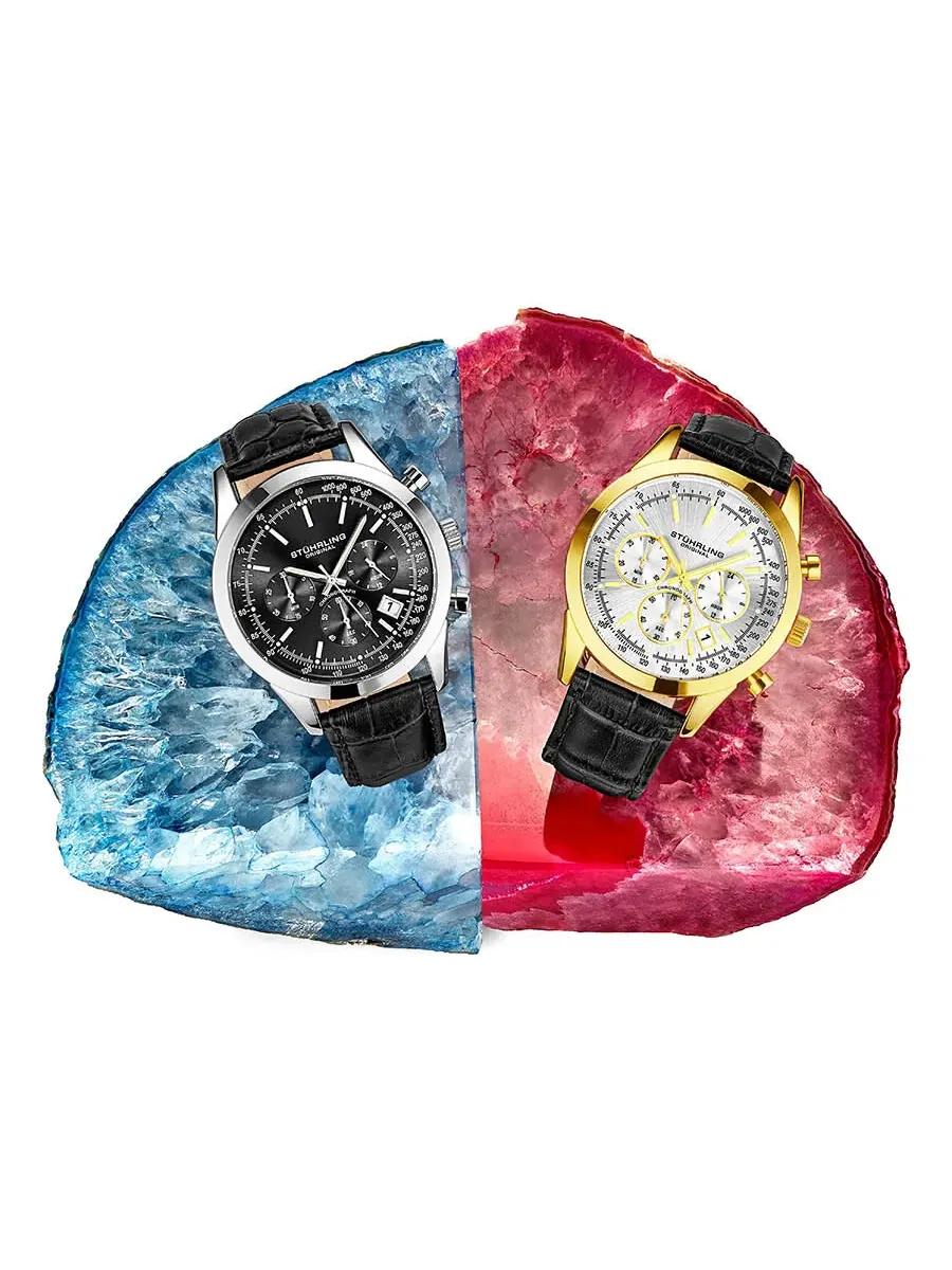 Мужские часы Stuhrling Original Monaco Quartz с черным циферблатом M13659 — изображение 3 из 6, оттенок серебряный