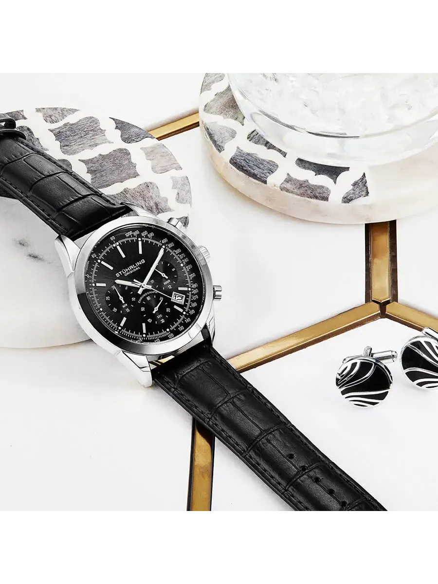 Мужские часы Stuhrling Original Monaco Quartz с черным циферблатом M13659 — изображение 4 из 6, оттенок серебряный