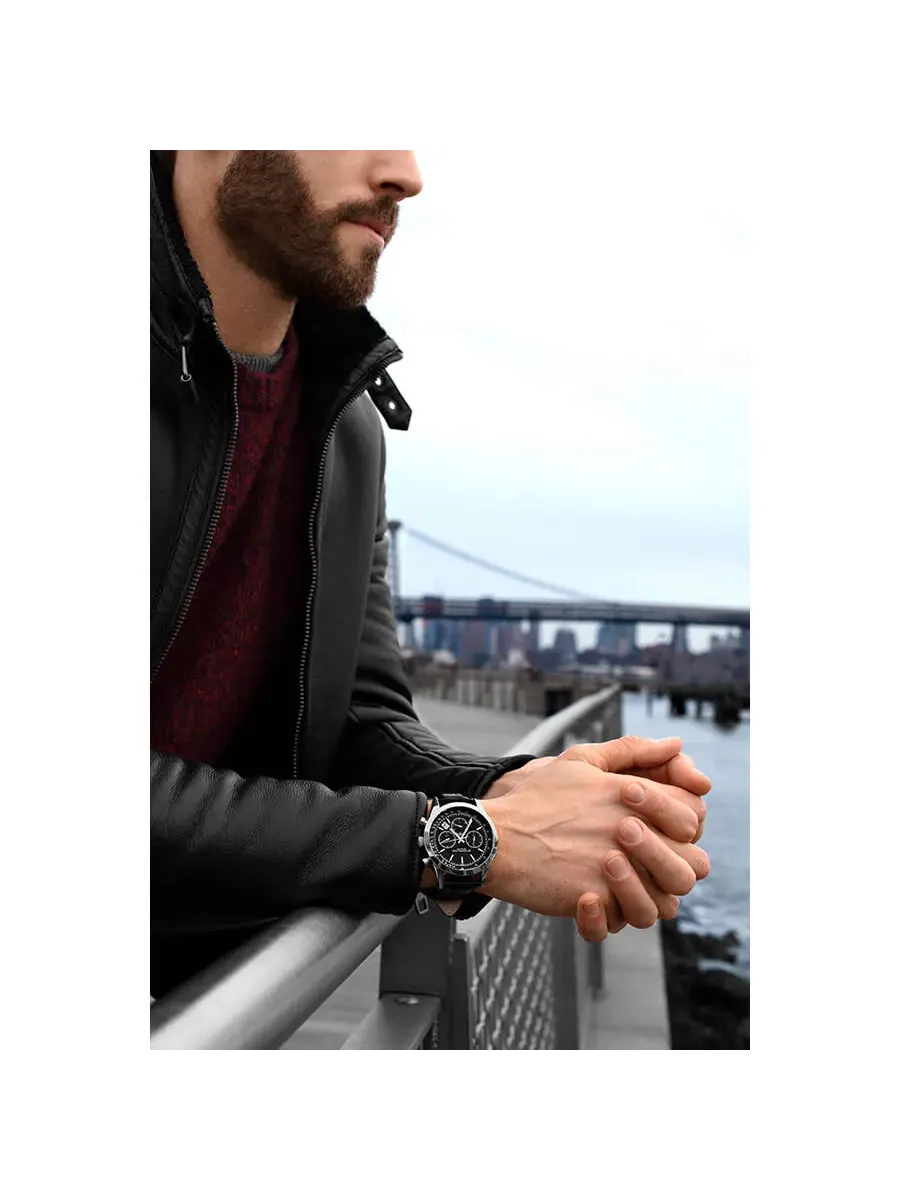 Мужские часы Stuhrling Original Monaco Quartz с черным циферблатом M13659 — изображение 6 из 6, оттенок серебряный