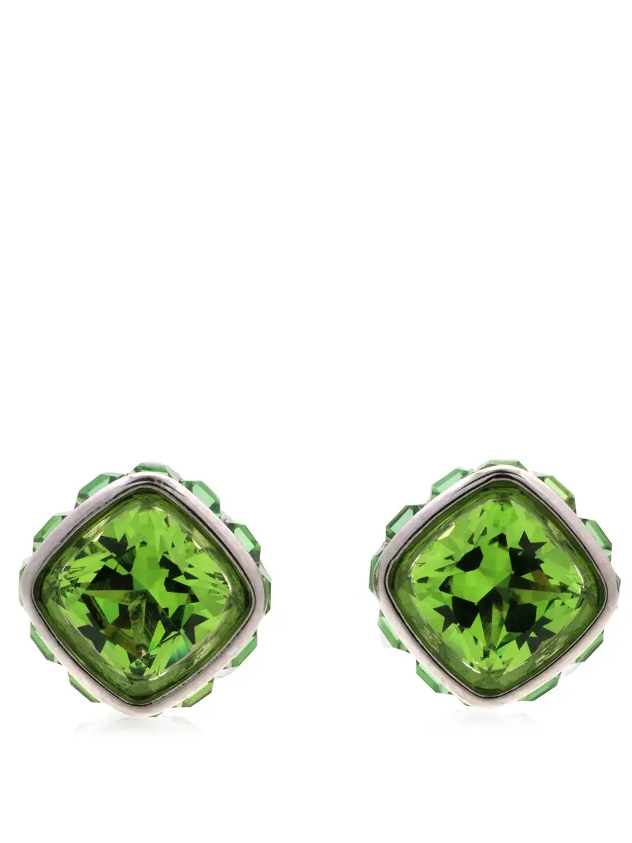 Серьги-пусеты с кристаллами Swarovski по знаку зодиака, август, родий, блестящие зеленые — серебристый