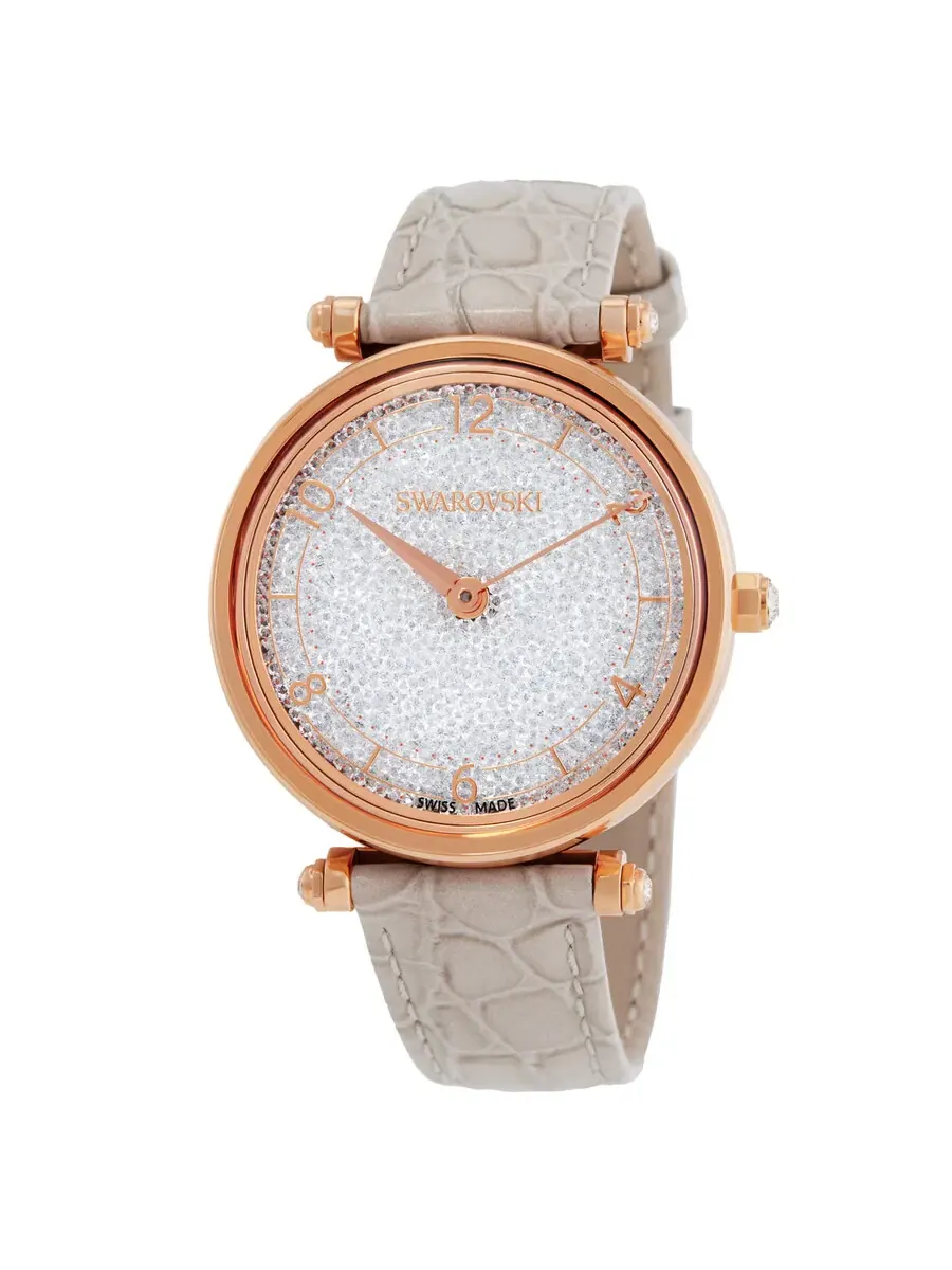 Кожаный ремешок Swarovski Crystalline Wonder с PVD покрытием розовым золотом, бежевый кристалл