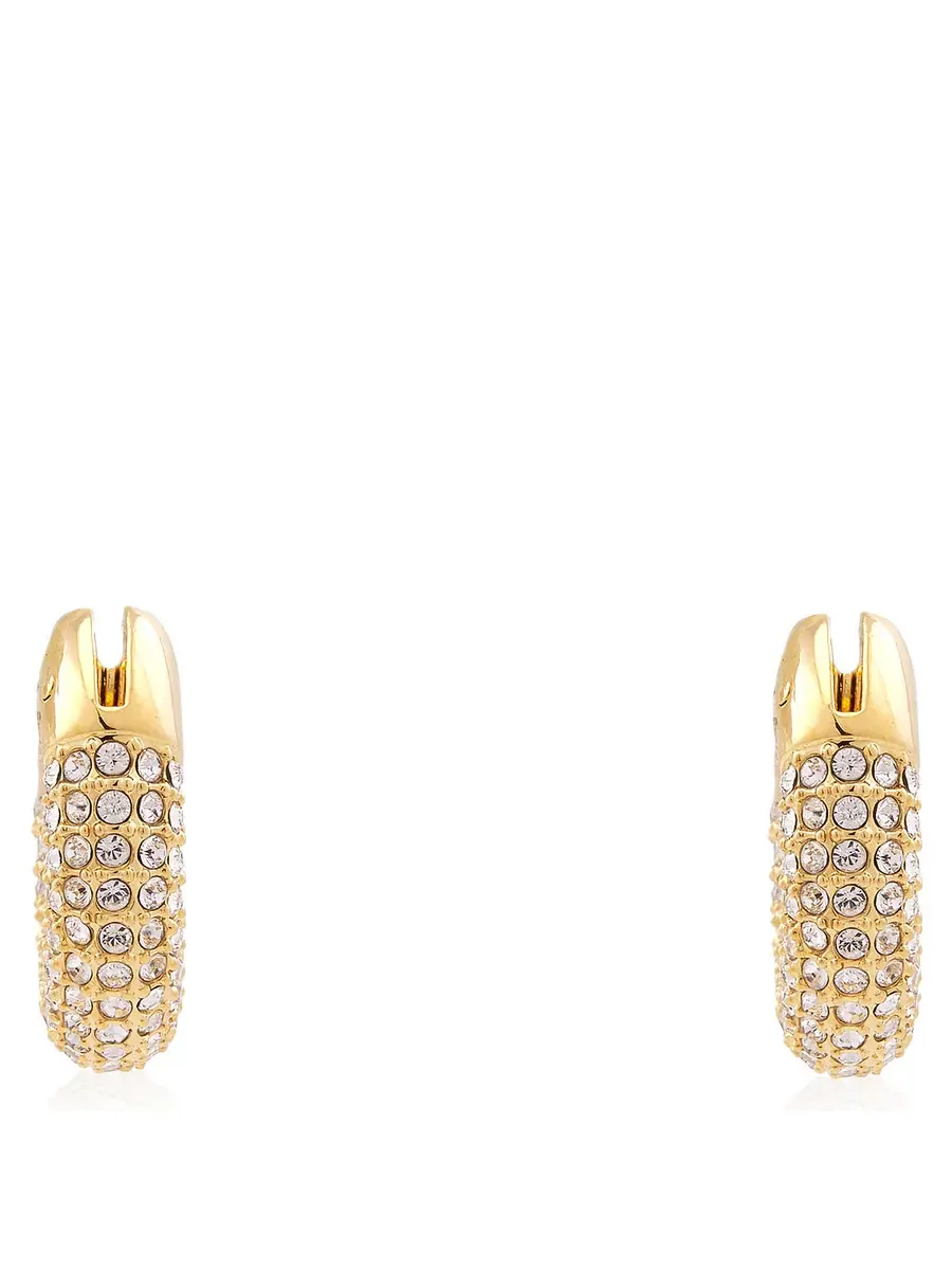 Серьги-кольца Swarovski Dextera с проколом, золото, блестящие кристаллы