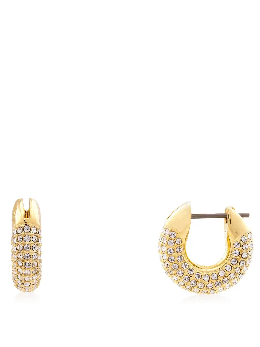 Серьги-кольца Swarovski Dextera с проколом, золото, блестящие кристаллы — изображение 2 из 3, оттенок белый