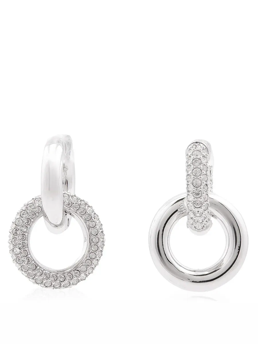 Серьги Swarovski Dextera с проколами, переплетенные, родиевое покрытие, блестящие, прозрачные