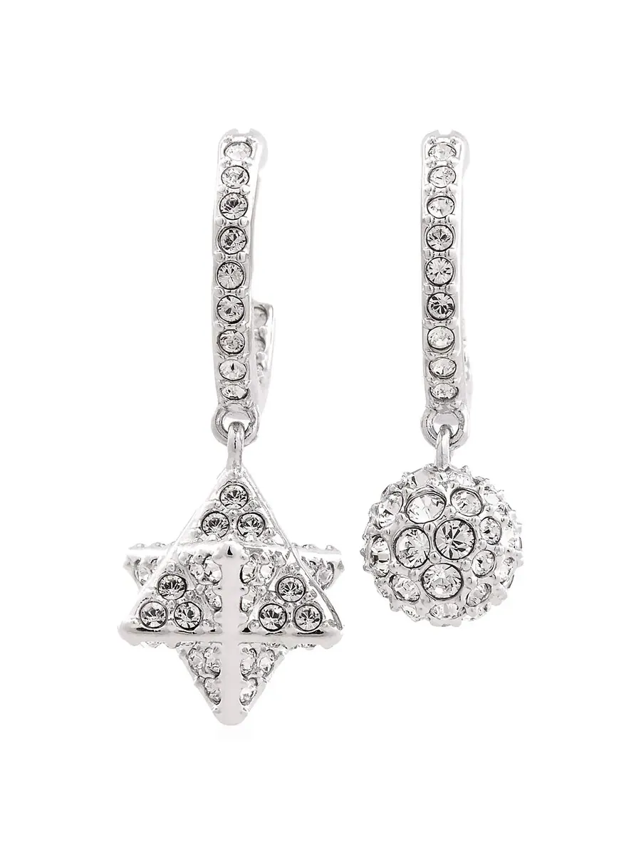 Серьги с проколами Swarovski Dextera Мини-кольца Звезда и Сфера Родий Блестящий Кристалл