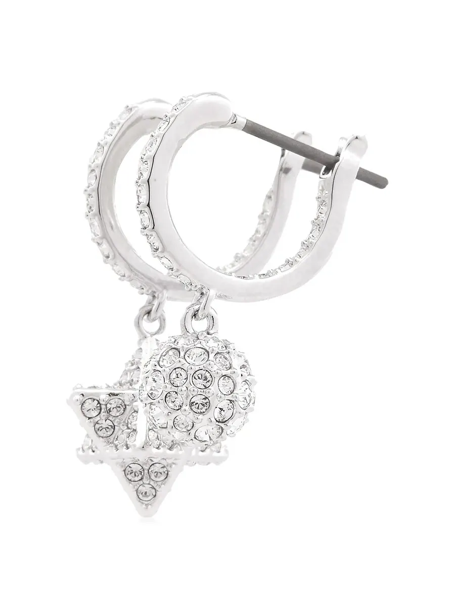 Серьги с проколами Swarovski Dextera Мини-кольца Звезда и Сфера Родий Блестящий Кристалл — изображение 4 из 5, оттенок белый