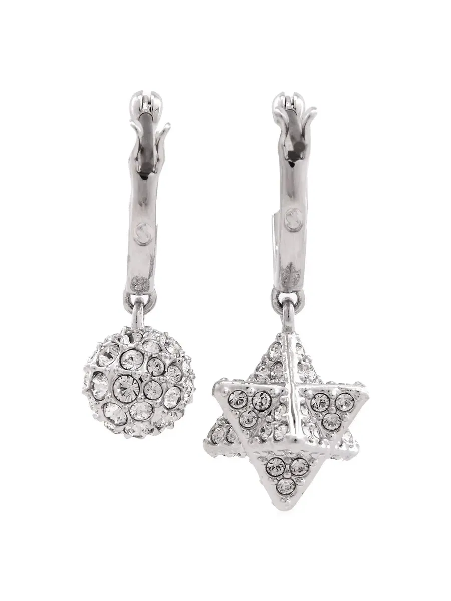 Серьги с проколами Swarovski Dextera Мини-кольца Звезда и Сфера Родий Блестящий Кристалл — изображение 5 из 5, оттенок белый