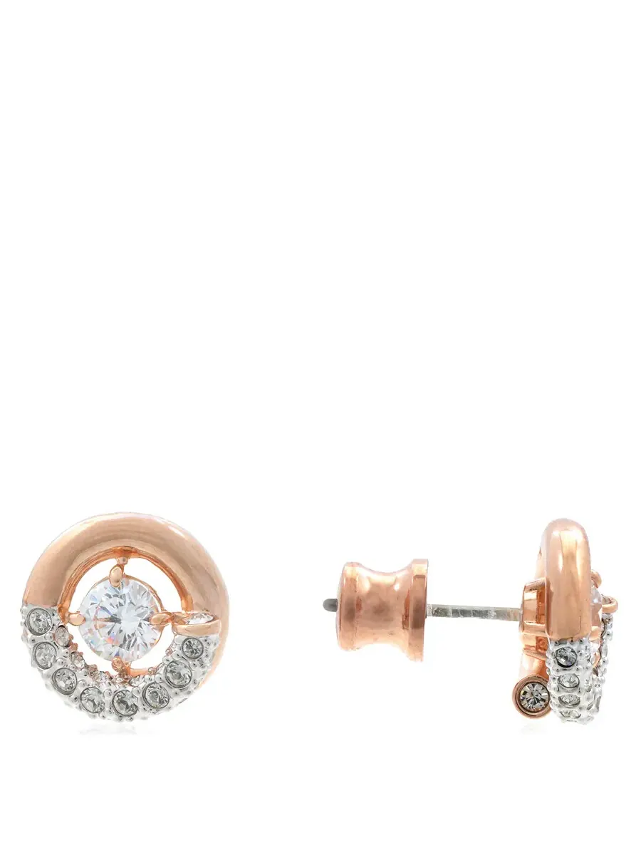 Серьги-пусеты Swarovski Dextera с проколами, розовое золото, блестящий кристалл — изображение 3 из 4, оттенок белый