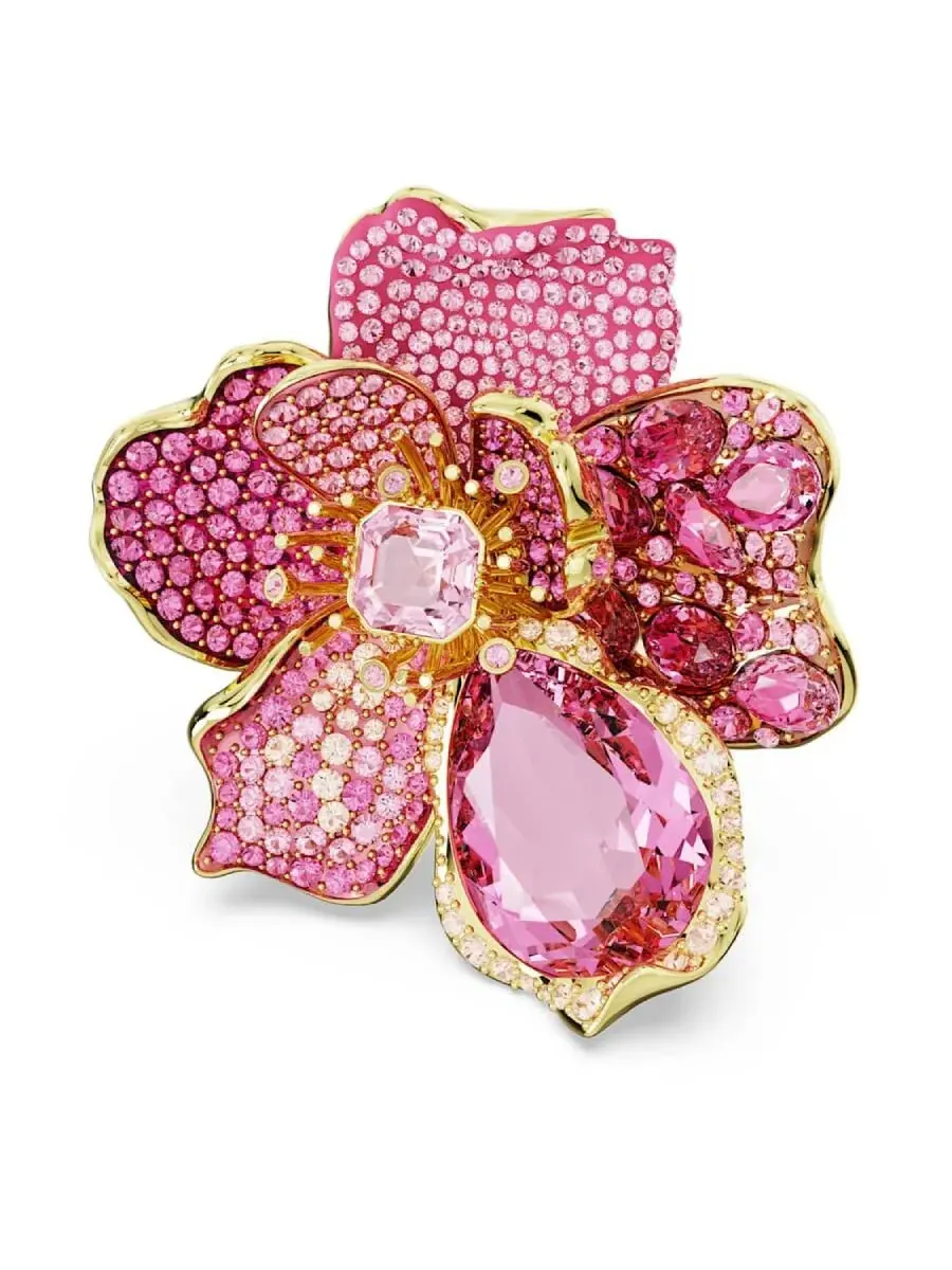 Кольцо Swarovski Florere с мотивом, золотое с блестящей розой