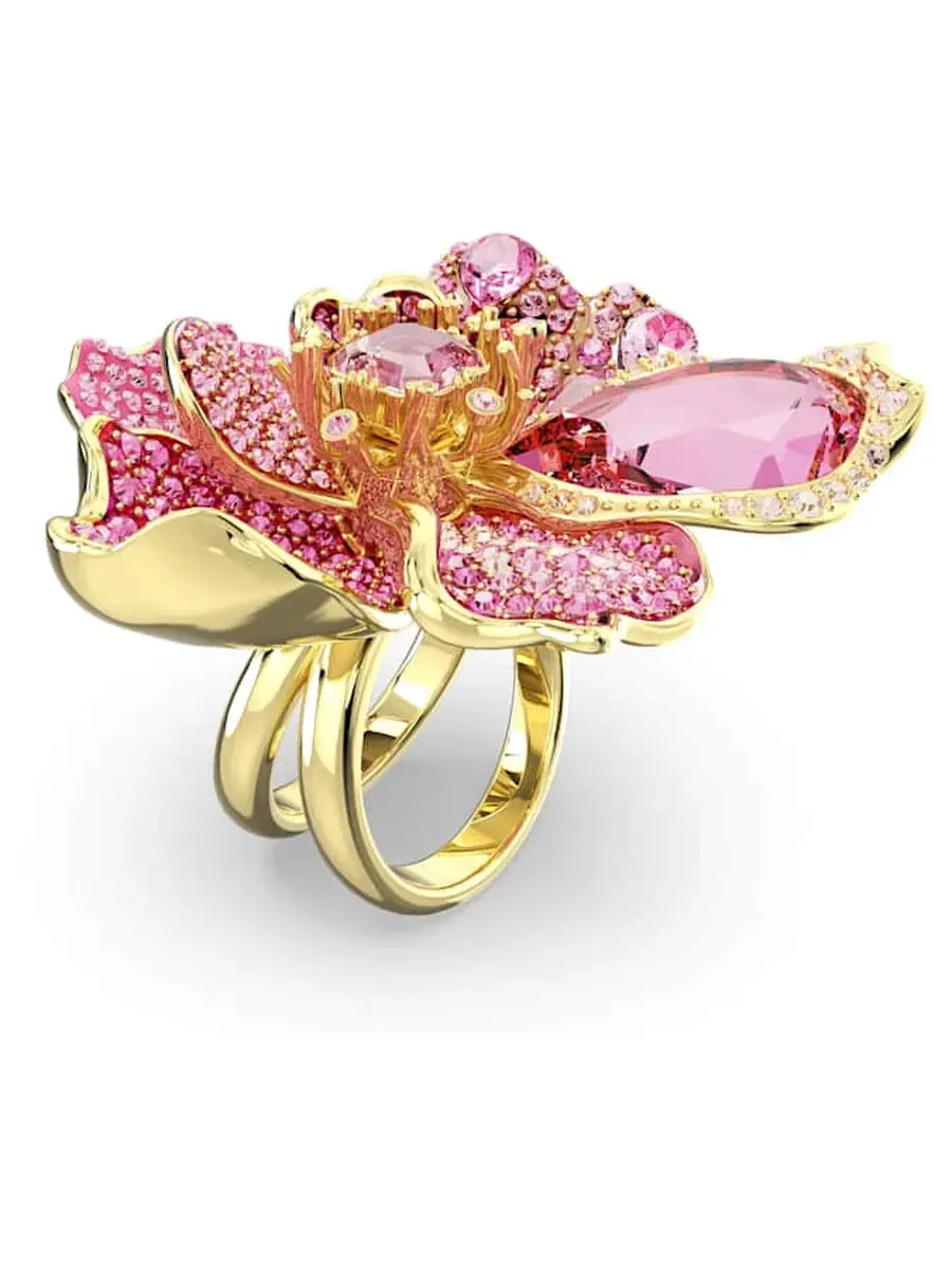 Кольцо Swarovski Florere с мотивом, золотое с блестящей розой — изображение 3 из 3, оттенок розовый