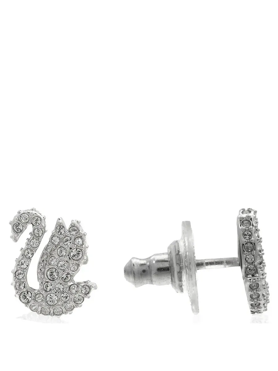 Серьги-пусеты Swarovski Iconic Swan Xxs родий блестящий кристалл — изображение 3 из 4, оттенок белый