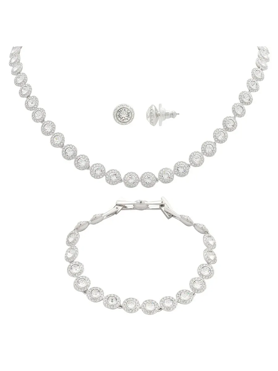 Женский набор кристаллов Swarovski Angelic White с родиевым покрытием и круглой огранкой