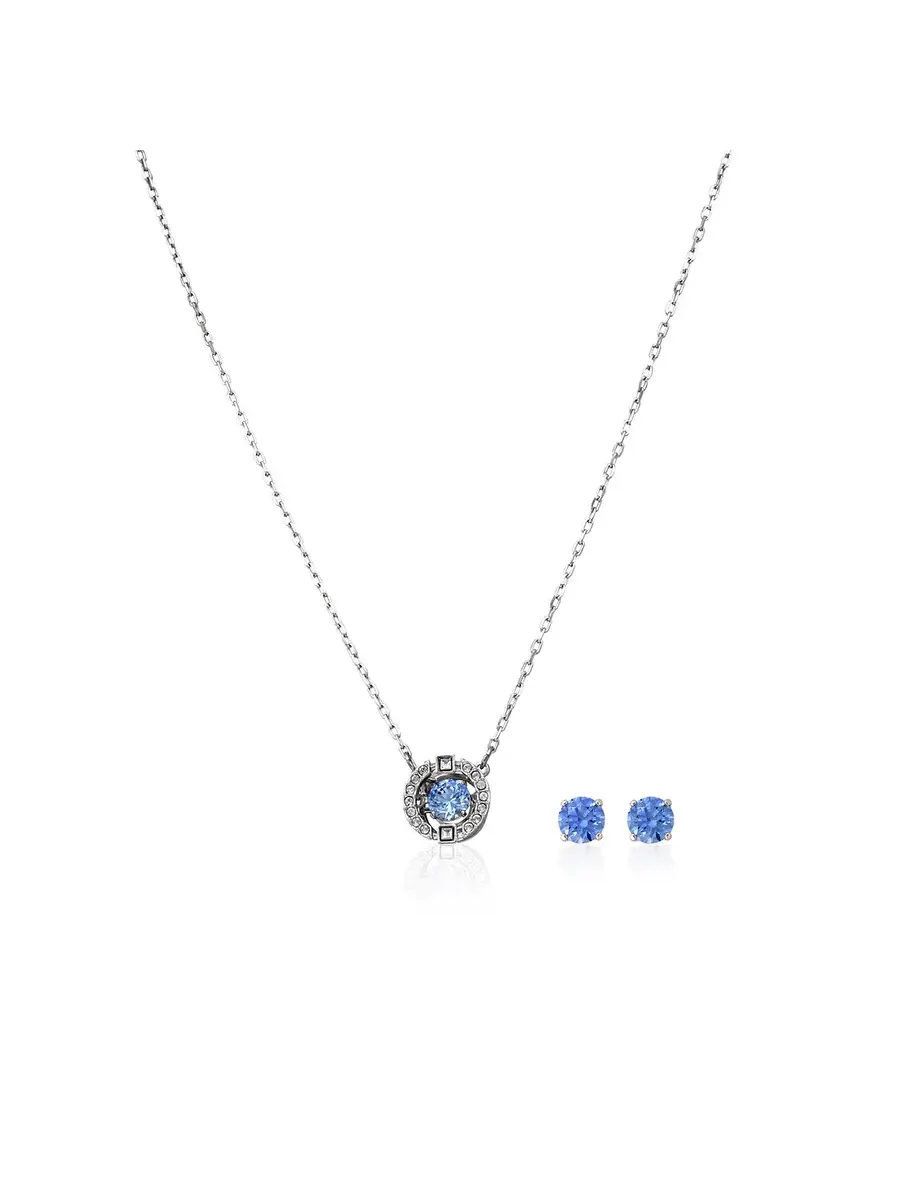 Женский набор Swarovski с родиевым покрытием с блестящей танцующей круглой застежкой, синий/серебристый