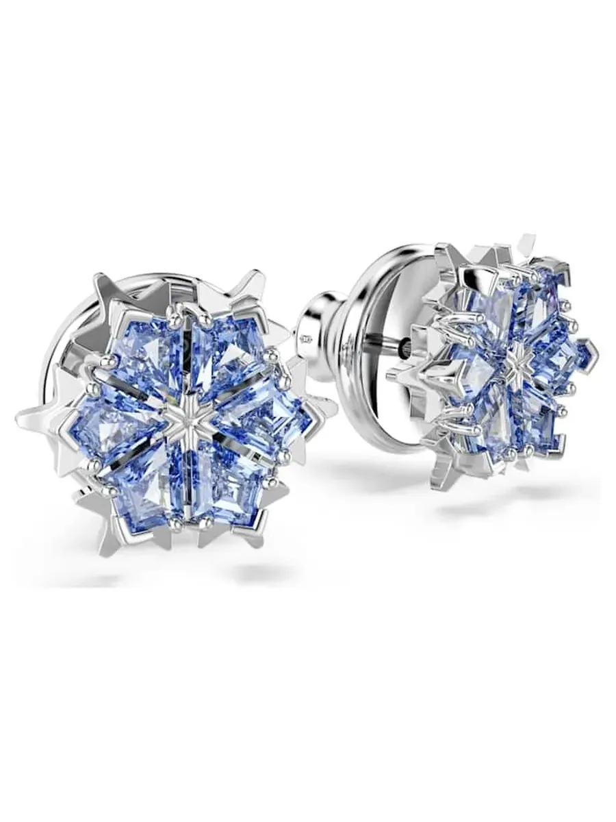 Серьги-гвоздики в форме снежинки Swarovski с родиевым покрытием — изображение 2 из 3, оттенок синий