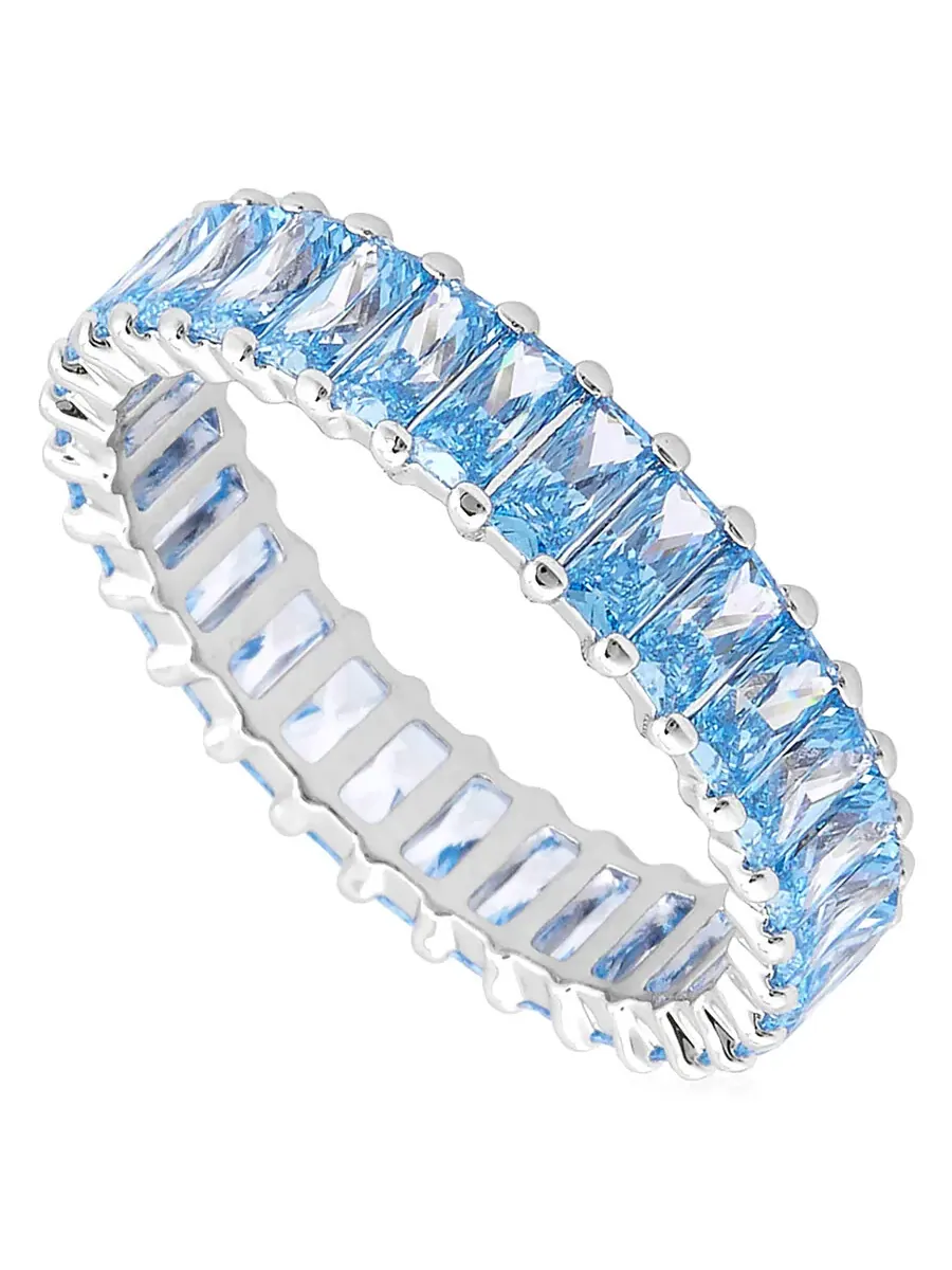 Кольцо Swarovski Matrix с полосой, родиевое, блестящий аквамарин
