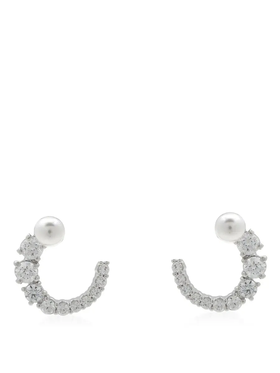 Серьги-пусеты Swarovski Matrix проколотые, круг, родий, блестящие белые