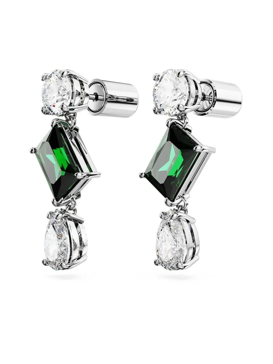 Серьги-подвески Swarovski Mesmera с фантазийной огранкой — изображение 2 из 4, оттенок белый/зеленый