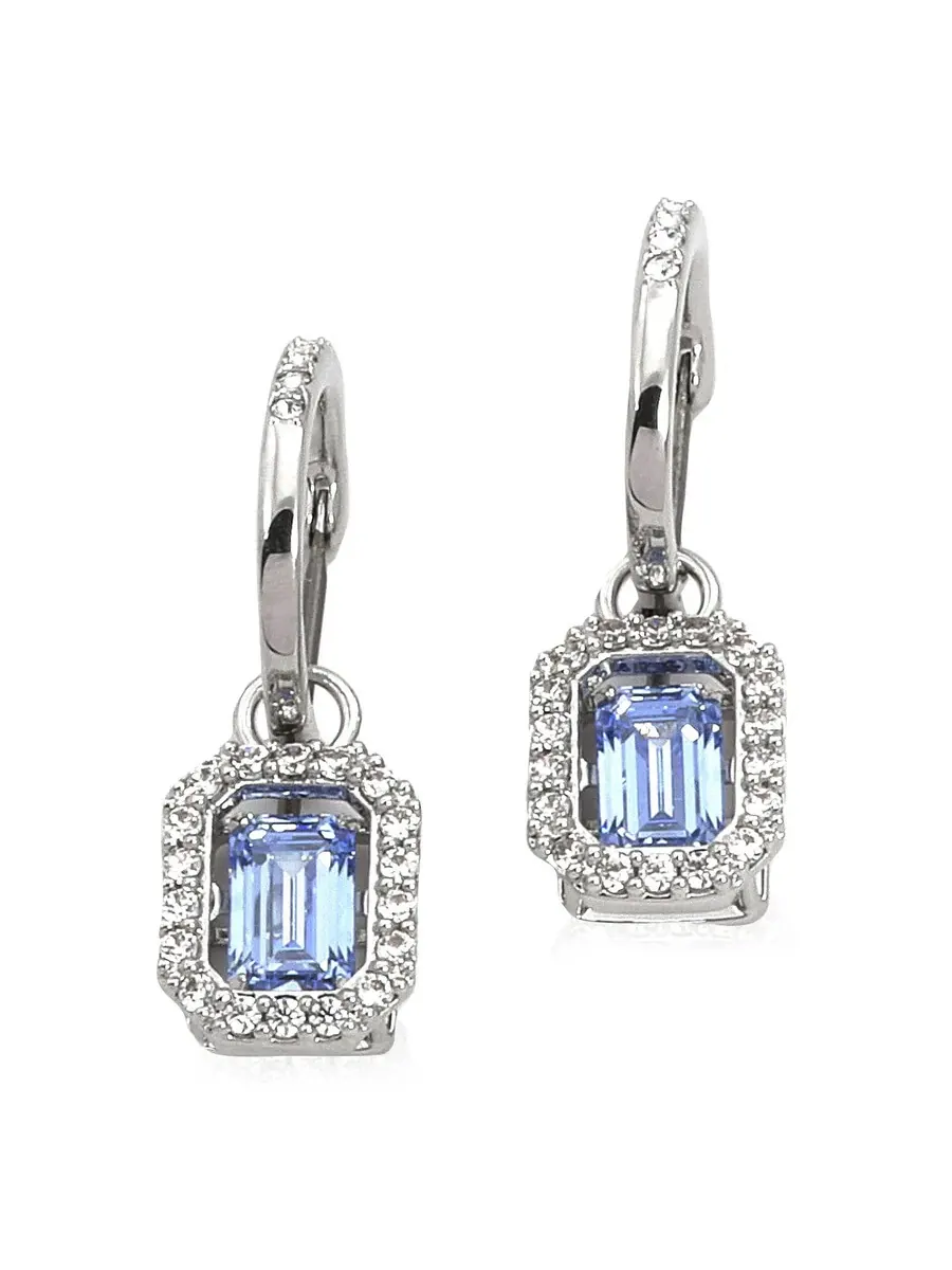 Серьги-капли с огранкой восьмиугольник, покрытые родием, синего цвета Swarovski Millenia