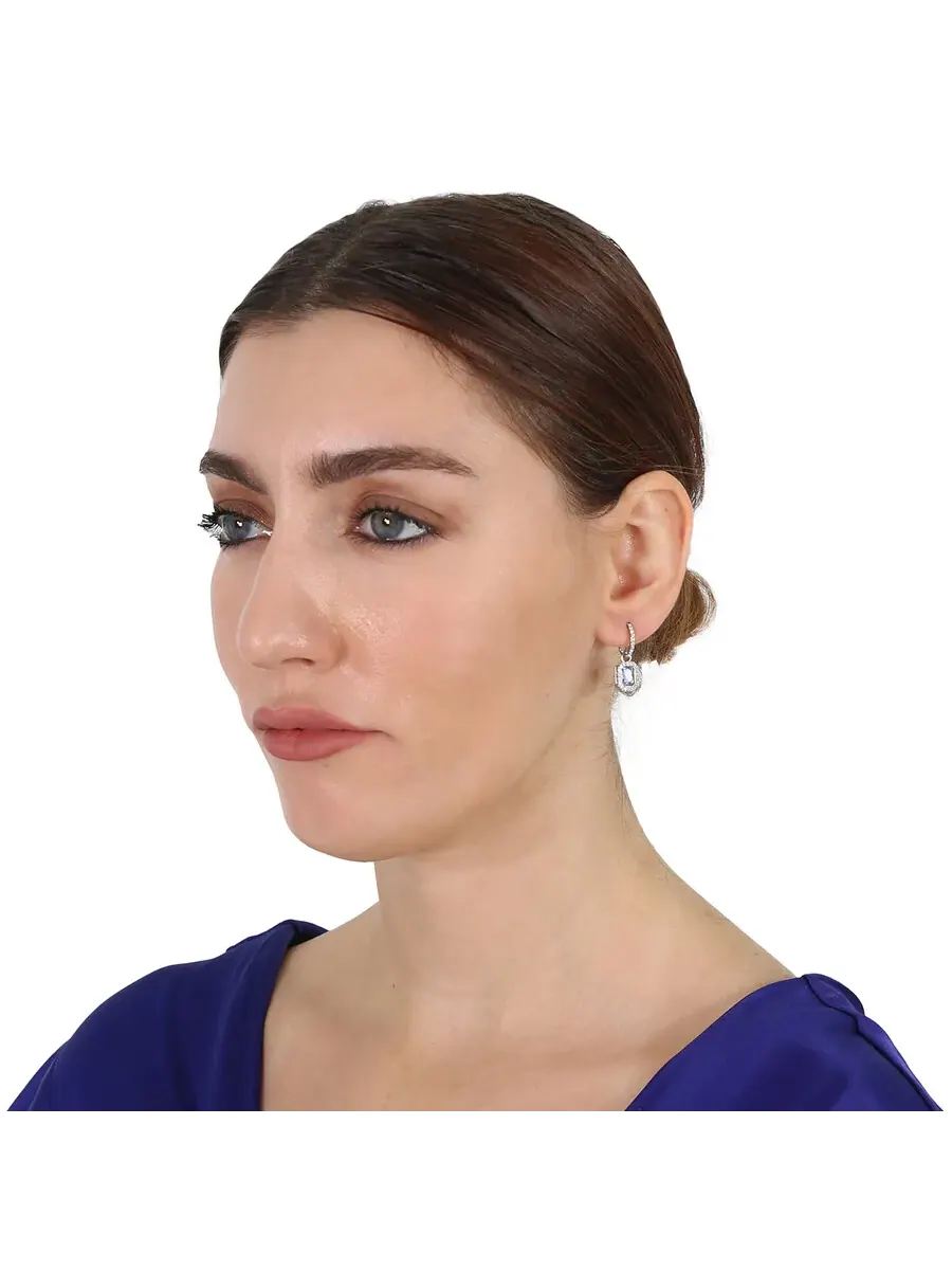 Серьги-капли с огранкой восьмиугольник, покрытые родием, синего цвета Swarovski Millenia — изображение 2 из 5, оттенок синий
