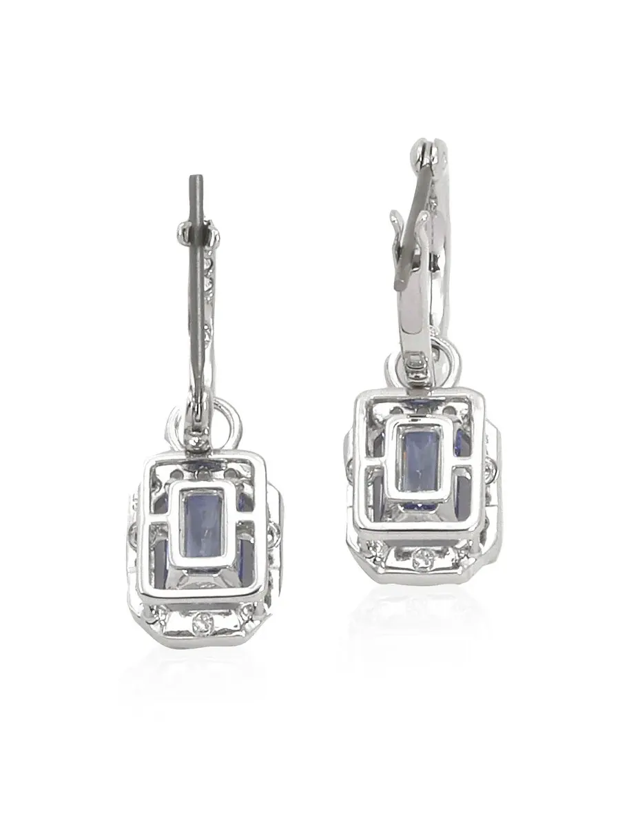 Серьги-капли с огранкой восьмиугольник, покрытые родием, синего цвета Swarovski Millenia — изображение 5 из 5, оттенок синий