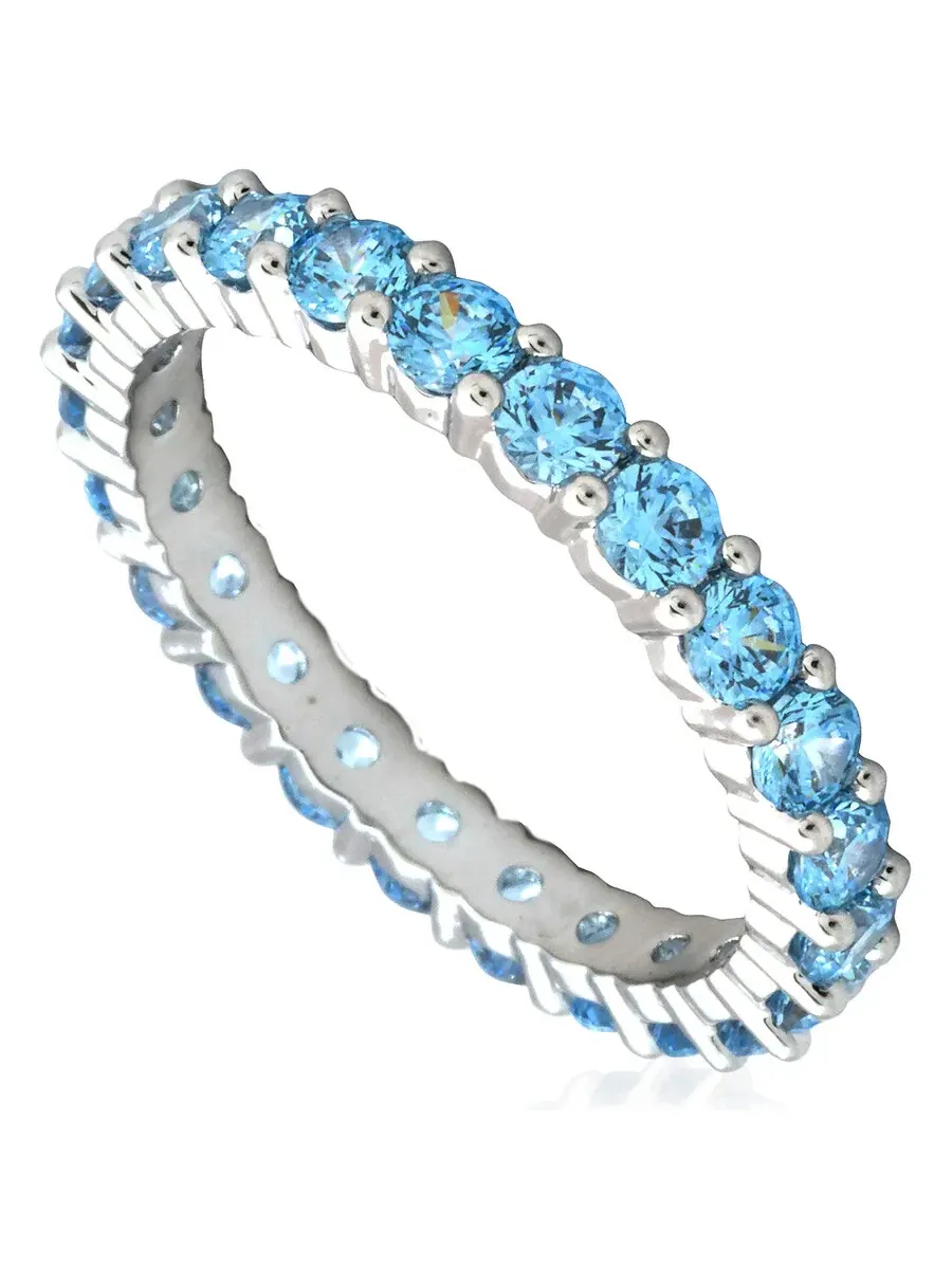 Кольцо Swarovski с рутением, синим круглым огранкой и матричной структурой