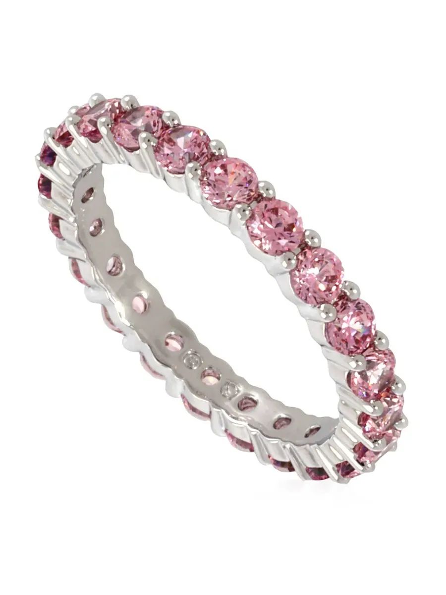 Кольцо Swarovski с родиевым покрытием, розовая круглая огранка, матрица
