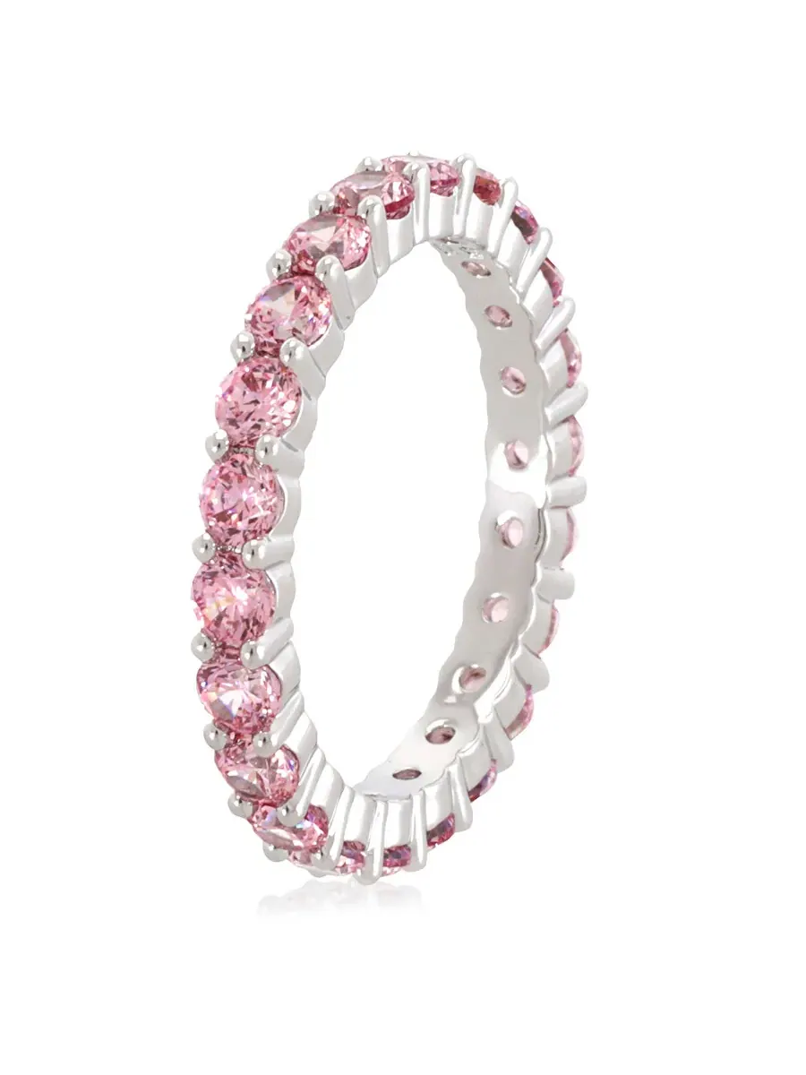 Кольцо Swarovski с родиевым покрытием, розовая круглая огранка, матрица — изображение 3 из 4, оттенок розовый