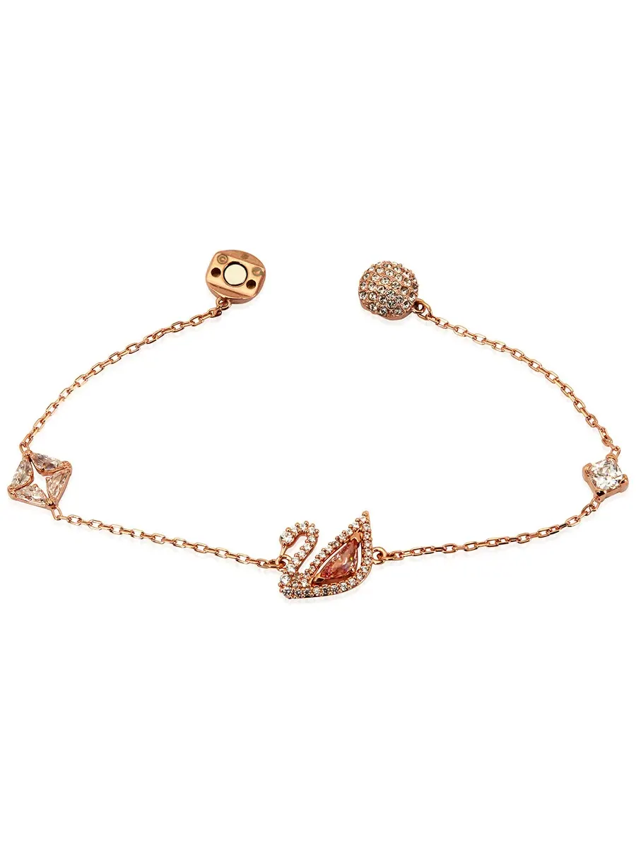 Браслет Swarovski с розовым покрытием под золото и изображением розового лебедя, размер большой