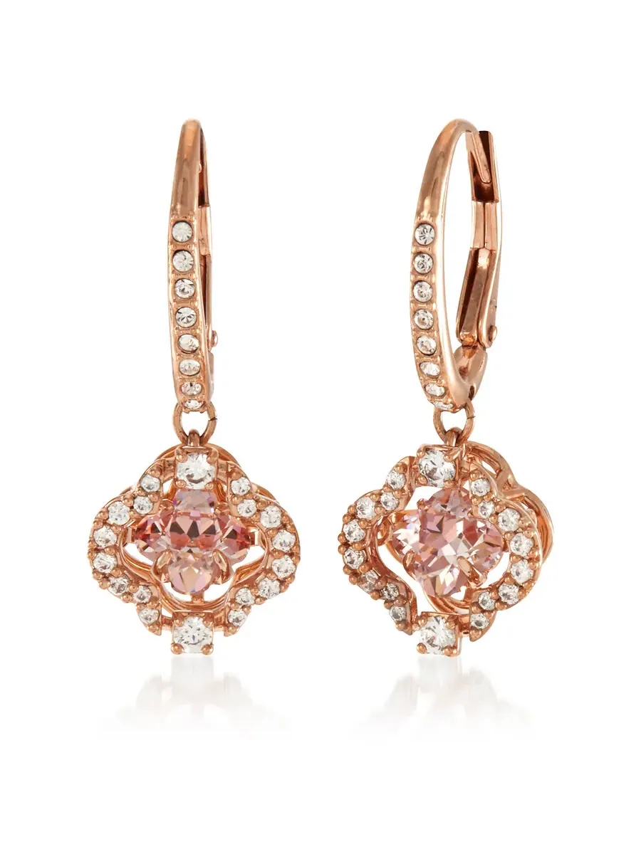 Серьги с перфорацией в виде клевера Swarovski с розовым золотым покрытием и сверкающими кристаллами — изображение 2 из 2