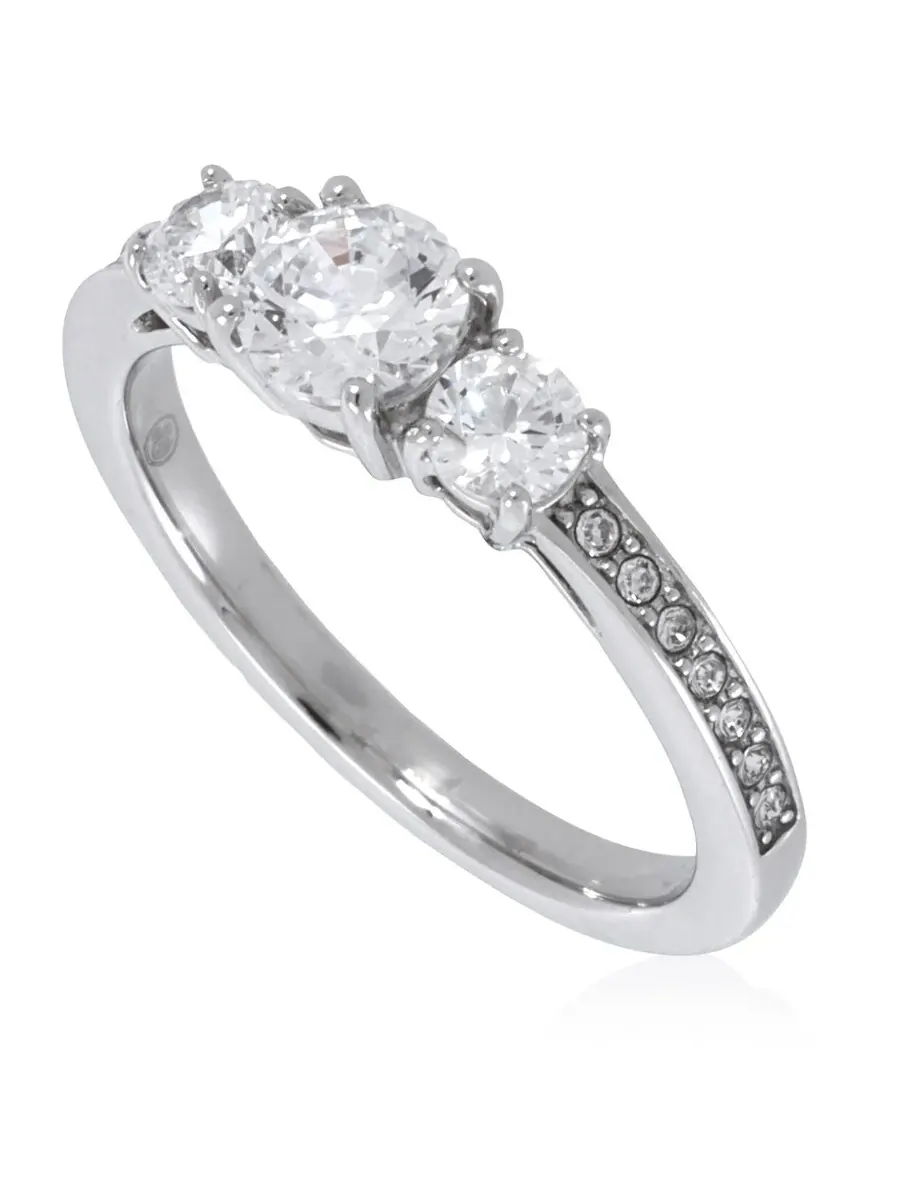 Кольцо Swarovski с трилогией с круглым срезом серебристого тона