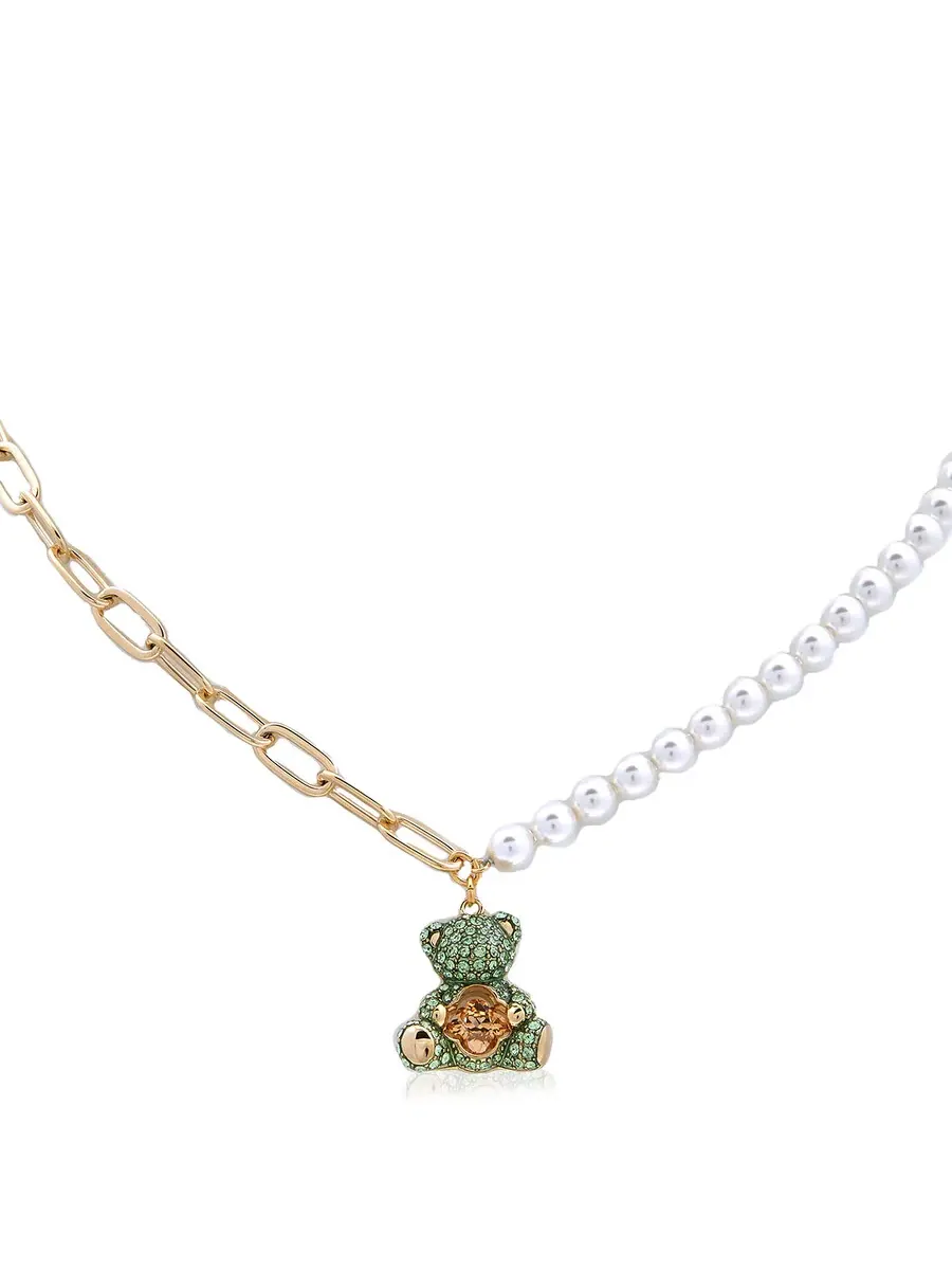 Ожерелье с подвеской из кристаллов Сваровски в виде медвежонка с жемчугом Swarovski