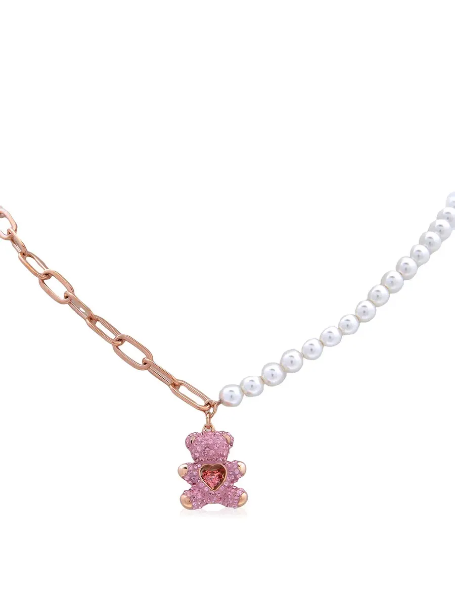 Ожерелье с подвеской из кристаллов Сваровски в виде медвежонка с жемчугом Swarovski